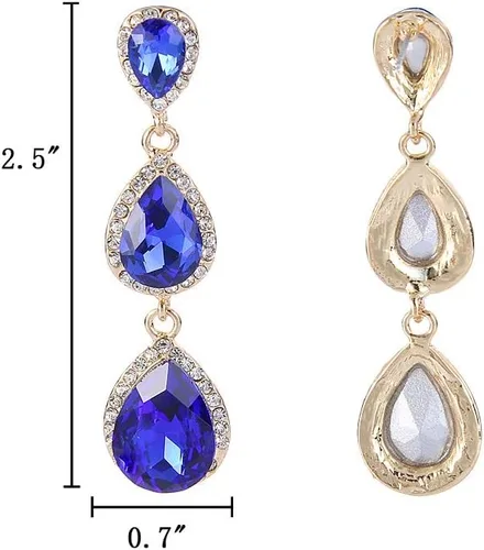 Miniatura 107 de EleQueen Pendientes de cristal austriaco en tono dorado para mujer, forma de pera de 2.5 pulgadas, color esmeralda