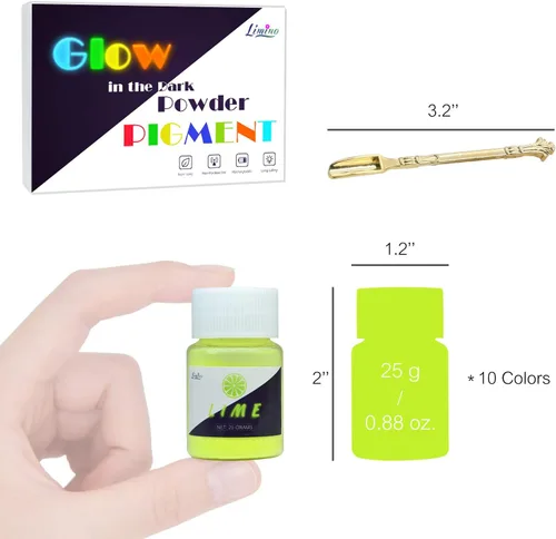 Miniatura 7 de Pigmento en polvo que brilla en la oscuridad – 10 colores de resina epoxi pigmentos de color para pasatiempos adultos – Luminoso seguro para la piel