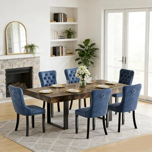 Miniatura 39 de Juego de mesa de comedor extensible de 5 piezas para 4, mesa de cocina de madera marrón de 63-78.7 pulgadas con 4 sillas acolchadas beige, juego