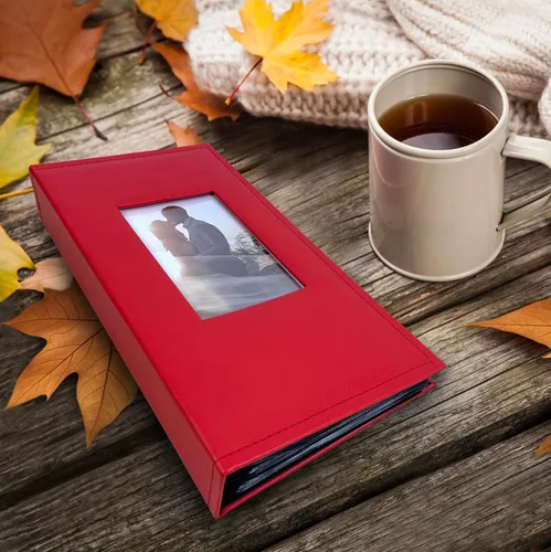 Miniatura 5 de Álbum de fotos de 4 x 6 pulgadas para 300 fotos, cubierta de piel sintética para álbumes de bodas, álbumes de fotos familiares, bolsillo, Rojo
