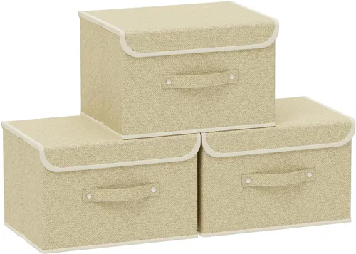 Miniatura 34 de Cajas de almacenamiento, contenedores de almacenamiento plegables con tapas, cestas de almacenamiento de tela de algodón y lino con asa