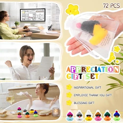 Miniatura 5 de Liliful Juego de 72 mini patos de goma inspiradores con gafas, regalos de agradecimiento motivacionales, regalos de agradecimiento para compañeros