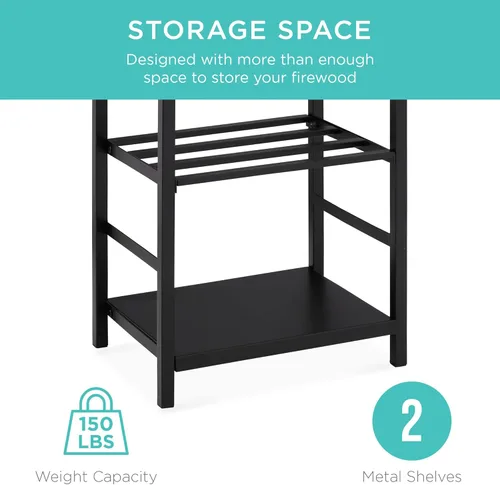 Miniatura 2 de Best Choice Products - Soporte para almacenamiento de leña de 5 piezas, hierro forjado, para interior y exterior, herramientas para fogata, con Negro