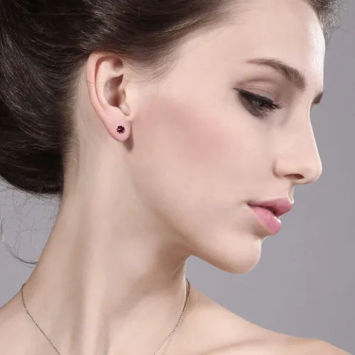 Miniatura 14 de Gem Stone King Aretes redondos de plata de ley 925 con piedra natal de 0.157 in para mujer