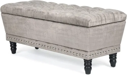 Joveco Banco otomano de almacenamiento, banco de entrada copetudo con botones con remache, reposapiés para sala de estar y dormitorio (beige oscuro)
