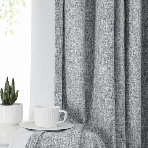 Paneles de cortinas opacas con pliegues pellizco de color gris oscuro con forro opaco completo, textura de lino, cortinas de tratamiento de ventana