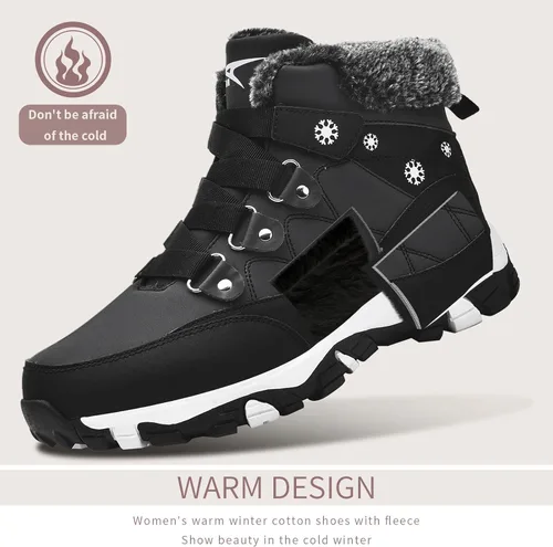 Miniatura 3 de ASHION Botas de nieve para mujer, con forro de piel cálida, botas de invierno cómodas, botines de senderismo al aire libre para mujer