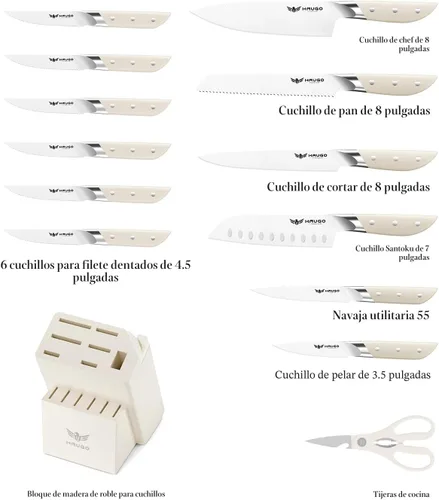 Miniatura 2 de Juego de cuchillos de cocina con bloque: 14 piezas de acero inoxidable alemán de espiga completa - Agarre cómodo que reduce la fatiga de la mano 30%