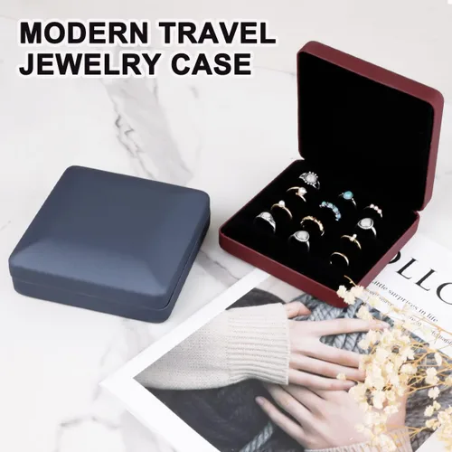 Miniatura 5 de Caja organizadora de anillos de joyería, pequeña caja de joyería de viaje, estuche portátil de almacenamiento de anillos, caja de soporte de bandeja