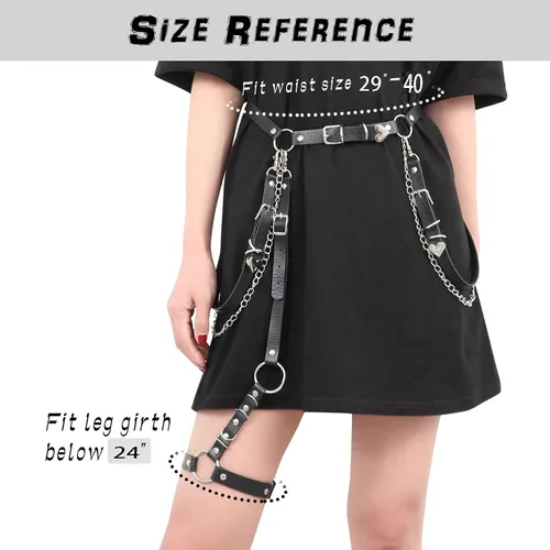 Miniatura 6 de WERFORU Cinturón punk de piel sintética para mujer con cadena, cinturón gótico de roca con ligas de pierna