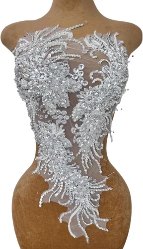 Miniatura 4 de Vestido de novia con cuentas a mano, parches para coser en apliques de encaje con diamantes de imitación, accesorios de cristales de bricolaje
