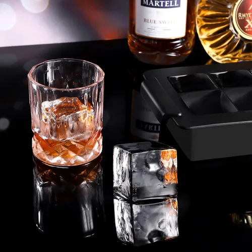 Miniatura 3 de Ticent Bandejas de cubitos de hielo (juego de 2), molde de silicona para bolas de hielo con forma de esfera para whisky con tapas y moldes cuadrados