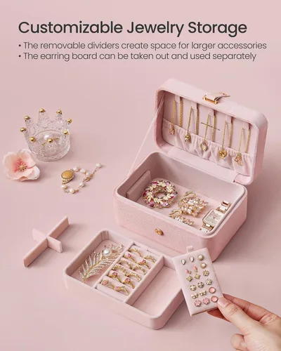 Miniatura 54 de SONGMICS Caja organizadora de joyas, estuche de viaje de 2 capas para aretes, collares, pulseras, almacenamiento portátil de joyas con gran Verde