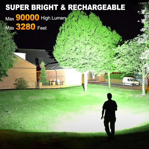 Miniatura 2 de MILAOSHU Linternas Recargables de 90000 Altos Lúmenes, Batería de 10000 ɱAh, Linterna LED con Luz Cob para el Hogar, Súper Brillante, 7 Modos