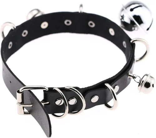 Miniatura 4 de FM FM42 Multicolor PU Simulated Leather Black-tone Silver-tone 4cm Large Bell Rivets Neckband Choker Necklace