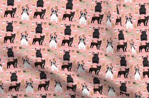Spoonflower Tela – Bulldogs franceses de café, lindos franceses, los mejores perros Bulldog Frenchie y estampados en tela de gasa, vestidos de moda