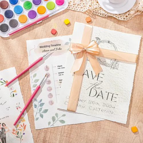Miniatura 6 de 50 hojas de papel de acuarela de 8.5 x 11 pulgadas, papel rugoso / texturizado hecho a mano de 5.64 oz/m² con bordes deckled para invitaciones
