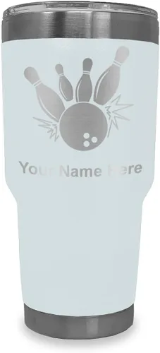 Miniatura 14 de LaserGram Vaso aislado al vacío de 20 onzas, bola de boliche y alfileres, grabado personalizado incluido (negro)
