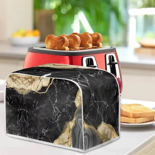 Miniatura 4 de JEOCODY Fundas para horno tostador para cocina, 2 rebanadas retro con estampado de mármol negro, cubierta antipolvo, lavable e impermeable