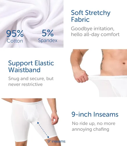 Miniatura 4 de Comfneat Calzoncillos tipo bóxer de algodón de pierna larga de 9 pulgadas para hombre, ropa interior elástica y cómoda, paquete de 4