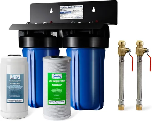 Miniatura 14 de iSpring WGB22B+AHPF12MNPT16X2 Sistema de filtro de agua de 2 etapas para toda la casa, reduce el cloro, sistema de filtración de agua de sedimentos