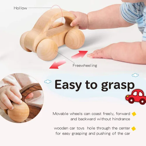 Miniatura 5 de Coche de empuje orgánico para bebés, juguetes de madera, 2 piezas, automóvil de madera y desarrollo de movimientos finos y juguetes Montessori