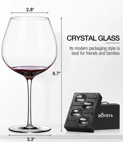 Miniatura 6 de Juego de 4 copas de vino tinto, grandes copas de cristal Burgundy sopladas a mano - ultra delgadas, ligeras para cata de vinos, 23.5 onzas, regalos