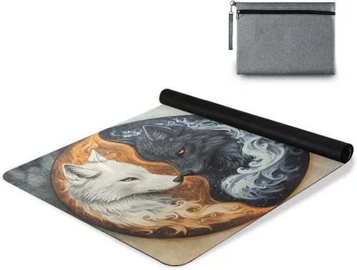 ALAZA Wolf Yin Yang Style - Tapete de yoga antideslizante para fitness, entrenamiento para yoga, pilates y ejercicios de suelo