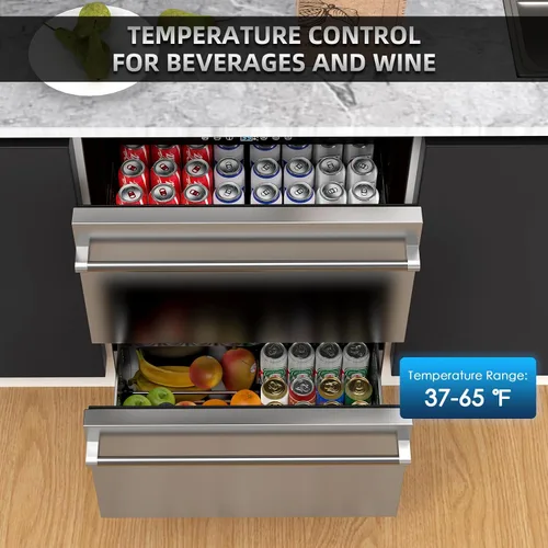Miniatura 2 de Mojgar Refrigerador de doble cajón bajo mostrador de 24 pulgadas, refrigerador de dos cajones para interiores, refrigerador de bebidas de acero