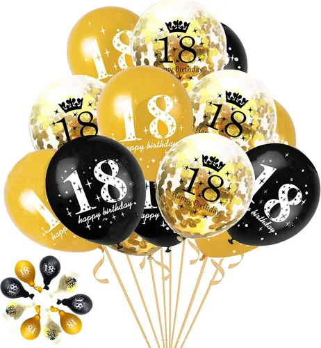 Miniatura 10 de Jonhamwelbor Globos dorados y negros de 40 cumpleaños, decoraciones de fiesta, paquete de 15 globos de látex y confeti de 12 pulgadas impresos
