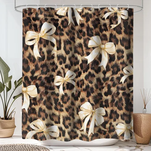 Miniatura 25 de Cortina de ducha con estampado de tigre, 60 pulgadas de ancho x 72 pulgadas de alto, safari salvaje, negro, marrón, potente pantera, piel de animal