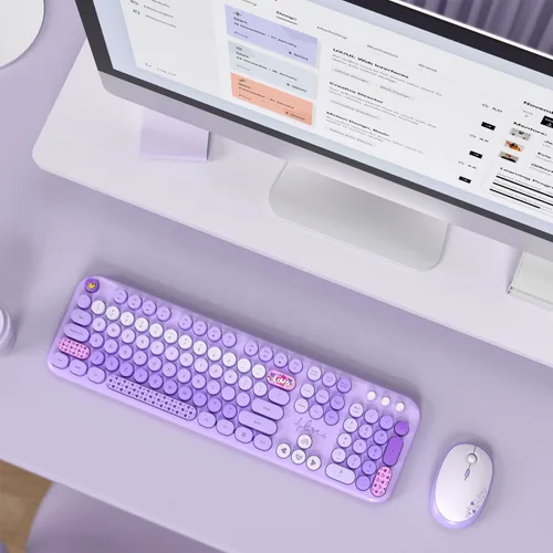 Miniatura 100 de KNOWSQT Combo de teclado y ratón inalámbrico, teclados lindos de tamaño completo estilo máquina de escribir 2.4G azul colorido - receptor USB Plug