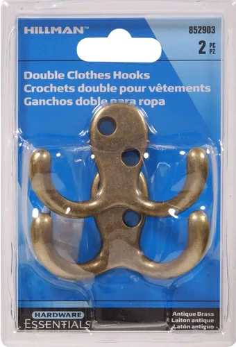 Miniatura 2 de Hardware Essentials 852903 Ganchos dobles para ropa de latón envejecido, paquete de 2
