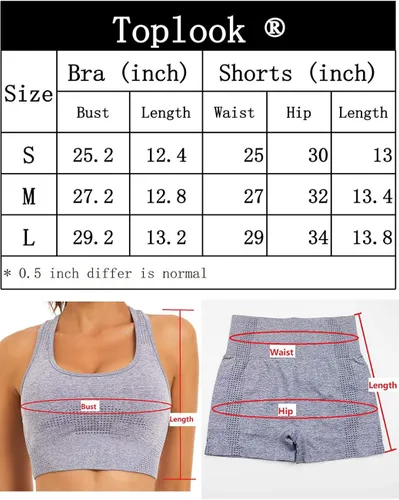 Miniatura 7 de Toplook Conjunto deportivo de 2 piezas para mujer, sin costuras para yoga, entrenamiento, gimnasio pantalones cortos y brasier deportivo