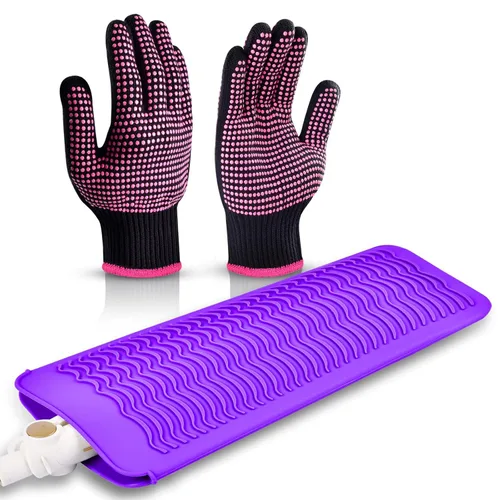 IKOCO Guantes térmicos para peinar el cabello, 2 guantes resistentes al calor con bolsa de silicona para rizador, plancha plana, alisador, Rosa