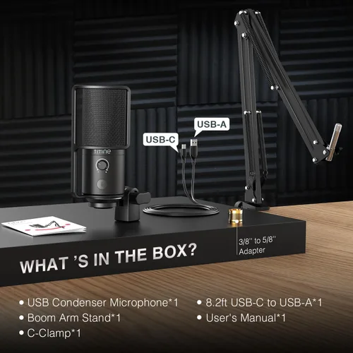 Miniatura 8 de FIFINE - Micrófono USB para podcast, micrófono condensador para PC con soporte de brazo extensible, botón de silencio, kit de micrófono Plug & Play