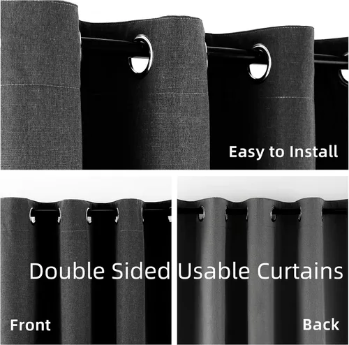 Miniatura 3 de Cortinas opacas 100% de lino negro para dormitorio, cortinas opacas para sala de estar, cortinas de oscurecimiento de habitación de doble capa