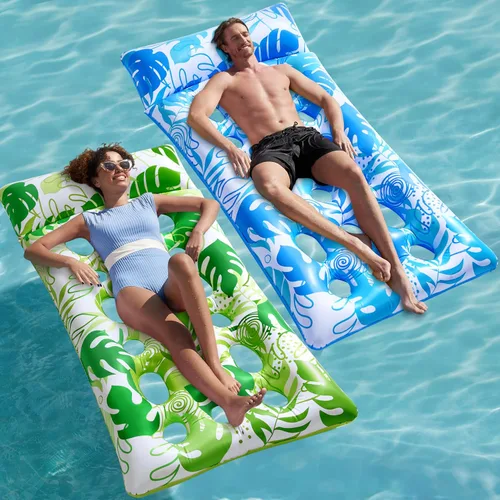 SLOOSH Paquete de 2 flotadores inflables para piscina, tamaño XL, para adultos, con reposacabezas, balsa de bronceado solar, lago, playa, piscina,