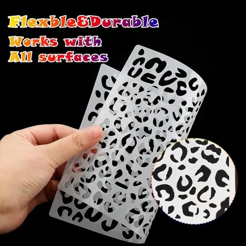 Miniatura 6 de Rolin Roly 12 plantillas de pintura de leopardo, plantillas de impresión de piel de animal, plantillas de pintura a rayas reutilizables para dibujar
