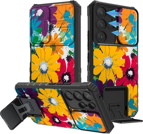 Miniatura 522 de Funda para Samsung Galaxy S22 Ultra 5G, Galaxy S22 Ultra con cubierta de cámara deslizante, funda resistente de doble capa con función atril Black