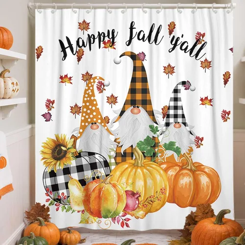 Miniatura 2 de MERCHR Cortinas de ducha de otoño para baño, diseño de girasol, calabaza, gnomo, Acción de Gracias, cortinas de bañera de tela impermeable, juego