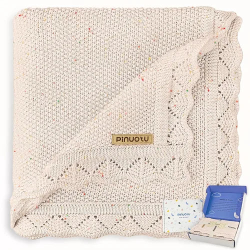 Miniatura 9 de Manta de punto para bebés para niños y niñas, 100% algodón, manta para cuna y cochecito para recién nacidos, bebés, niños pequeños, crema, 40 x 31