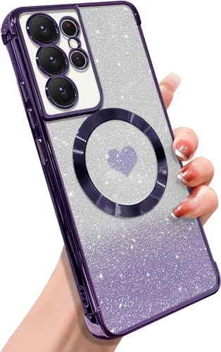 Miniatura 21 de ZONRW Funda magnética para Samsung Galaxy S22 Plus, para mujeres y niñas, chapado de lujo suave, con purpurina degradada, lindo corazón, compatible