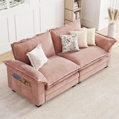 Miniatura 39 de KKL Sofá Seccional Modular de 89 Pulgadas, Sofá de Amor de 2 Asientos Sofá Nube con Asiento Profundo, Sofás Seccionales de Chenilla para Sala