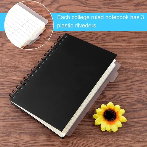 Miniatura 4 de Coopay Paquete de 4 cuadernos de tapa dura A5 en espiral, cuadernos con rayas universitarias, cuaderno rayado con divisores extraíbles