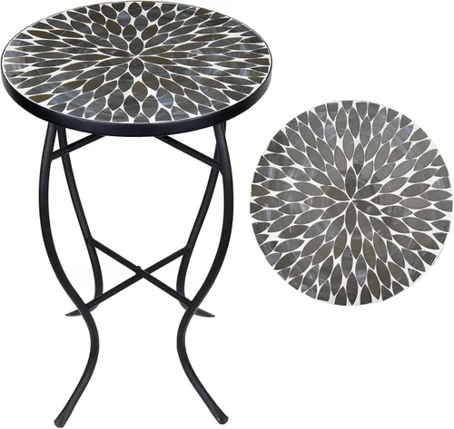 Miniatura 9 de Vipush Mesa auxiliar de mosaico para patio, mesa de centro para exteriores, mesa de centro bistró, soporte para plantas, mesa auxiliar redonda