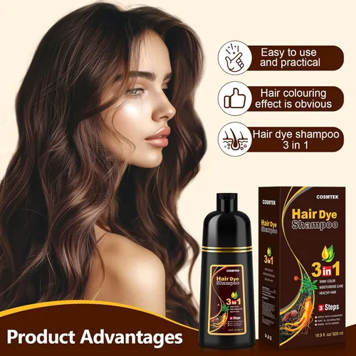 Miniatura 5 de Champú de tinte para cabello castaño oscuro para cabello gris, champú de color semipermanente para mujeres y hombres, ingredientes herbarios, Marrón