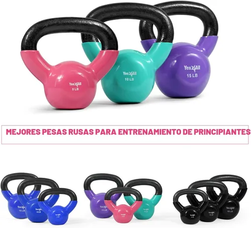 Miniatura 3 de Yes4All - Juego de pesas rusas recubiertas de vinilo, set combinado para entrenamiento corporal completo, fuerza de agarre, flexiones y ejercicios