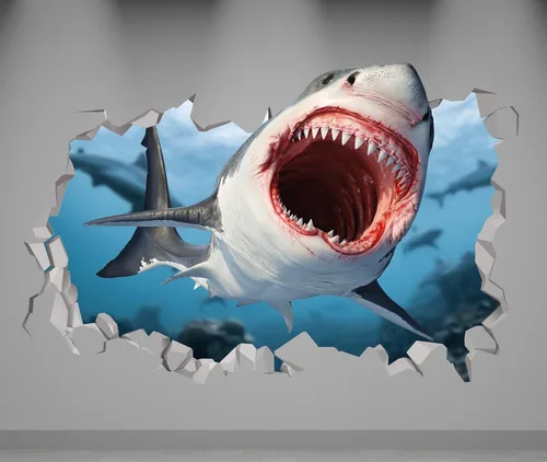Calcomanía de pared 3D de tiburón – Adhesivo decorativo para pared – Vinilo decorativo de pared extraíble MR1344 (50 pulgadas de ancho x 30 pulgadas