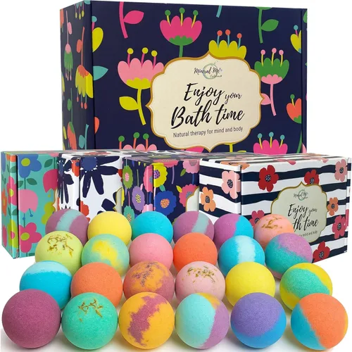 Set de regalo para bombas de baño, 24 bombas de baño de aromaterapia hechas con aceites esenciales orgánicos, sales gaseosas de spa con manteca de